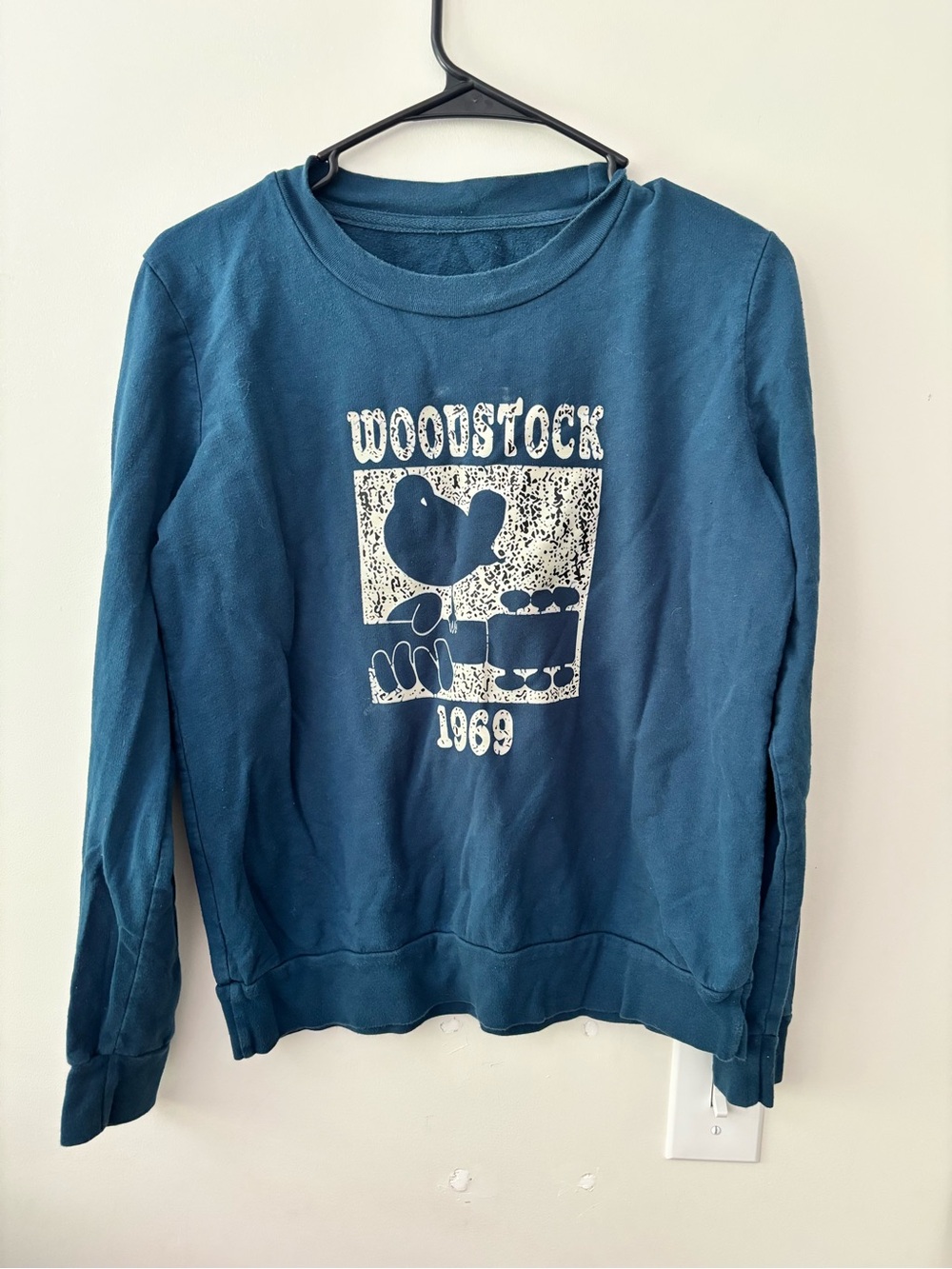Woodstock 1969 Teal Graphic Sweatshirt - Women Upcycled as is